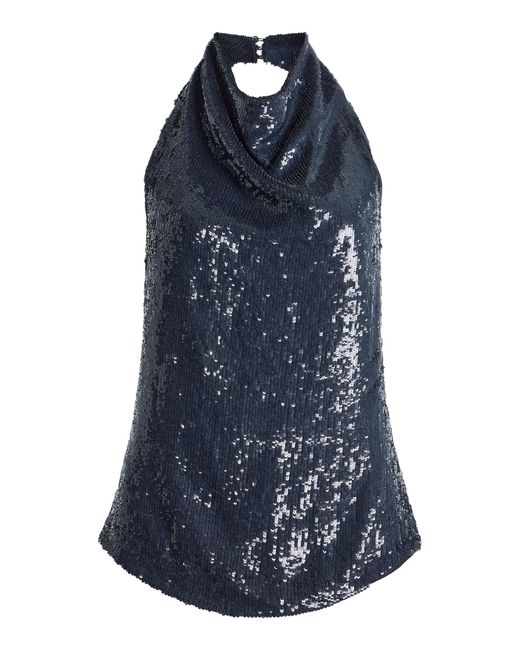 Twp Blue Friday Night Sequined Halter Top