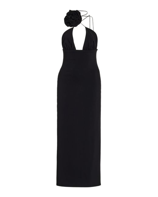 Magda Butrym Black Floral-appliquéd Woven Midi Dress