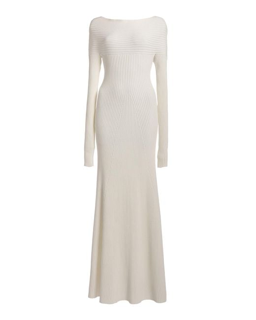 A.W.A.K.E. MODE White Off-the-shoulder Knit Maxi Dress