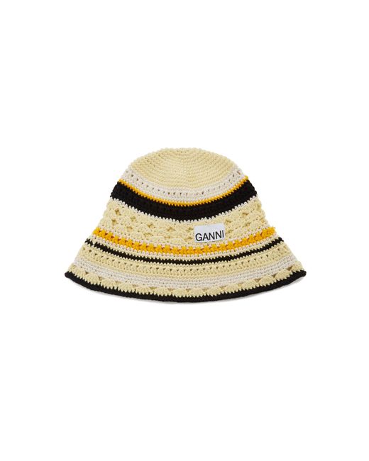 Ganni Crocheted Cotton Hat in Yellow Lyst