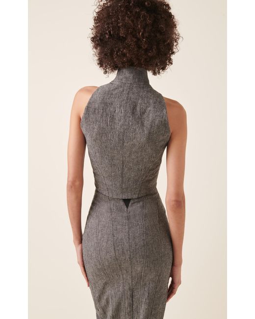 Alaïa Gray Cropped Double-breasted Linen Vest