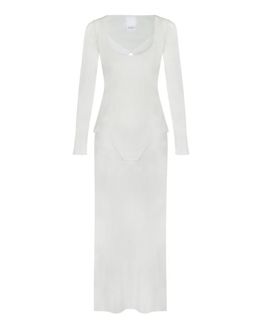Bevza White Long Sleeve Silk Dress