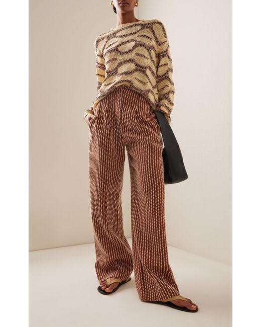 Ulla Johnson Brown Pascale Embroidered Wool-blend Wide-leg Pants