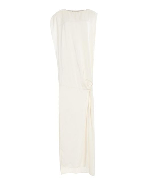 The Row White Esmee Draped Jersey Crepe Maxi Dress