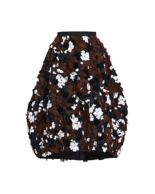 Michael Kors Black Floral Embroidered Wool-Silk Midi Skirt