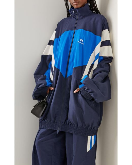 Balenciaga Colorblocked Shell Track Jacket, Chevron Pattern in Blue - Lyst