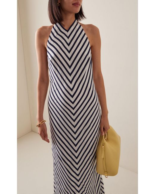 STAUD Julie Striped Jersey Maxi Halter Dress in White | Lyst