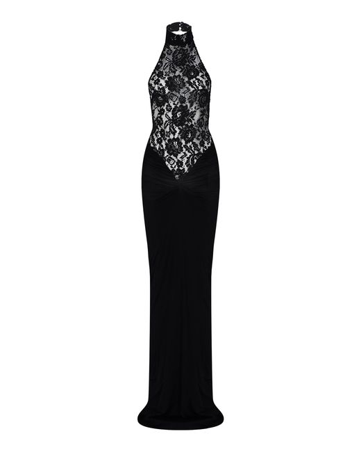 The New Arrivals Ilkyaz Ozel Black Cass Ruched Lace-jersey Maxi Dress