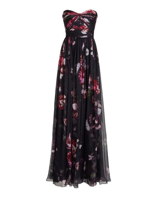 Zuhair Murad Multicolor Printed Silk Chiffon Strapless Maxi Dress