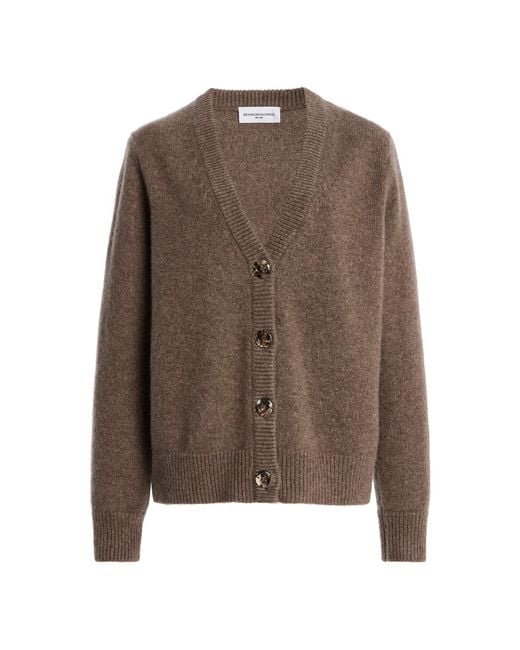 Brandon Maxwell Brown Tate V-Neck Cashmere-Silk Cardigan