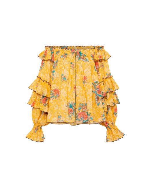 Siedres Yellow Amaya Cotton Off-The-Shoulder Ruffled Top
