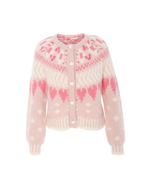 LoveShackFancy Pink Jamie Button Front Sweater