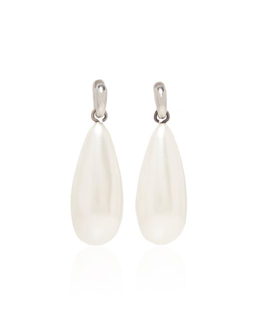 Balenciaga White Palazzo Silver-tone Resin Pearl Earrings