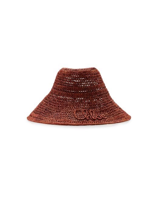 Chloé Red Woven Raffia Bucket Hat