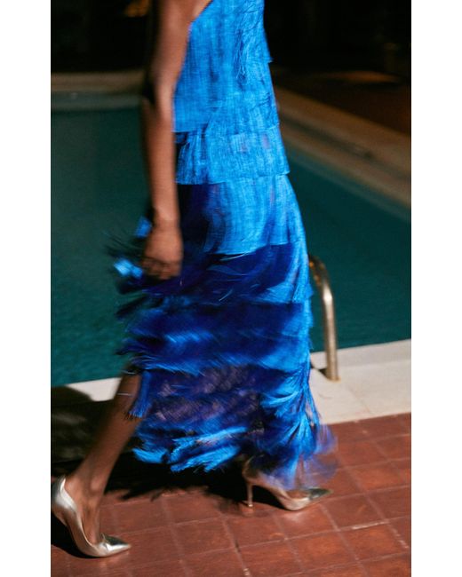 Francesca Miranda Blue Lili Strapless Fringed Silk-blend Dress