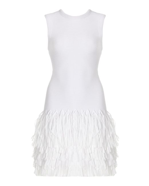 Aje. White Rushes Raffia-trimmed Knit Mini Dress