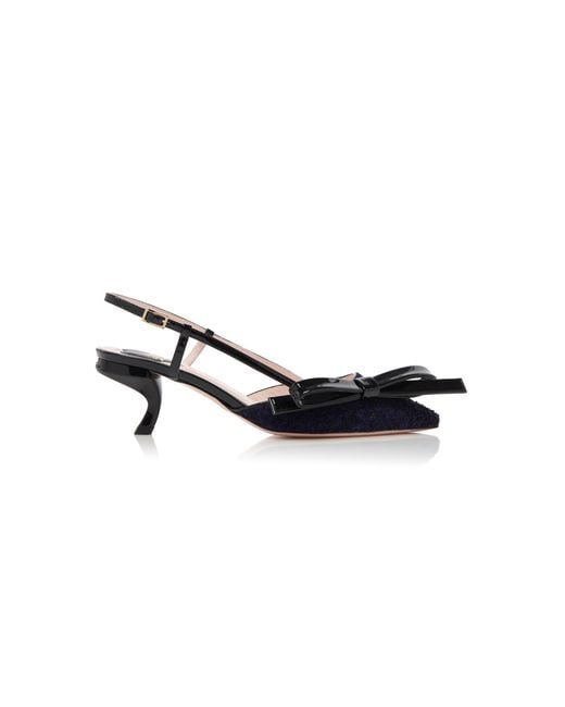 Roger Vivier Black Virgule Bow Wool Slingback Pumps