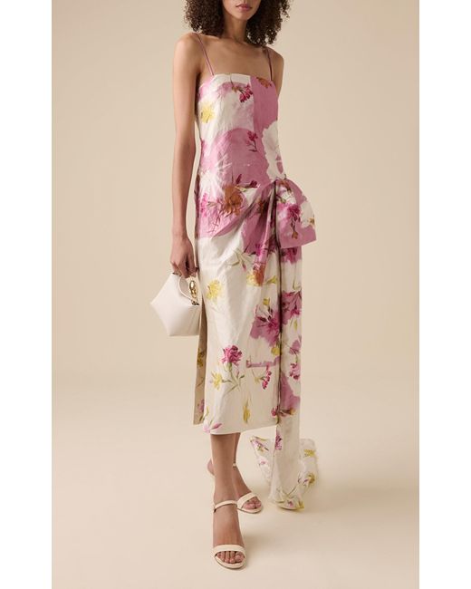 Erdem Pink Draped-Bow Midi Dress