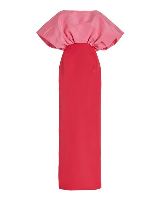 Carolina Herrera Red Drop Shoulder Two-toned Silk Gown