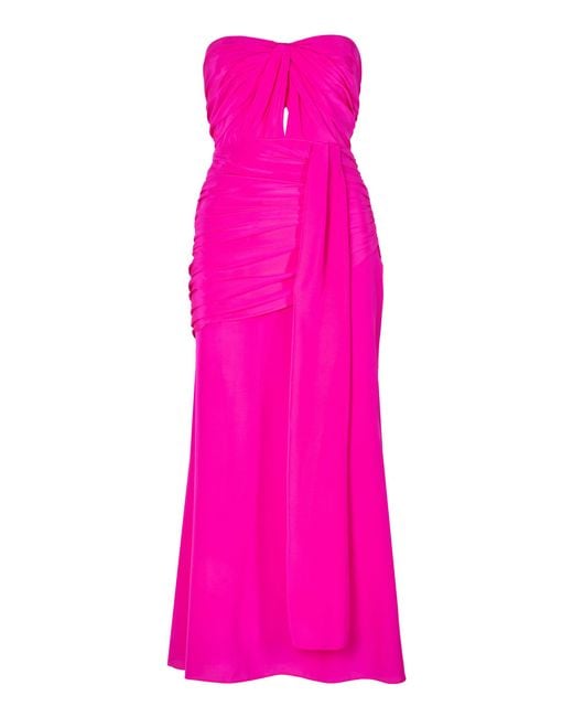 Johanna Ortiz Blush Orchard Strapless Silk Midi Dress in Pink | Lyst