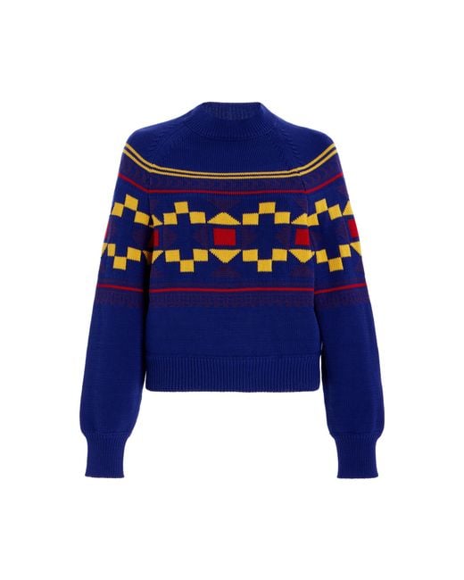 High Sport Blue Lara Fair Isle Knit Cotton Sweater