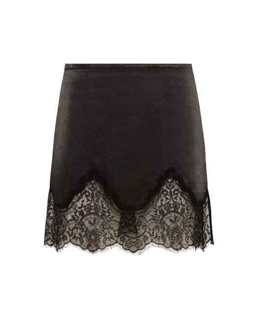 Siedres Black Witz Lace-trimmed Satin Mini Skirt