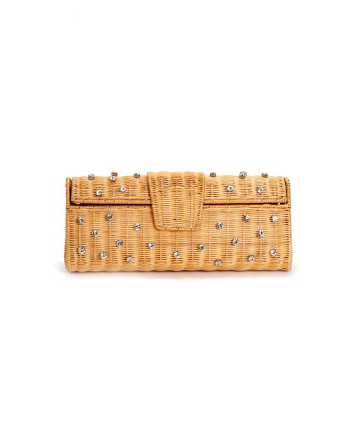 Emm Kuo Natural Paloma Crystal-Embellished Wicker Clutch