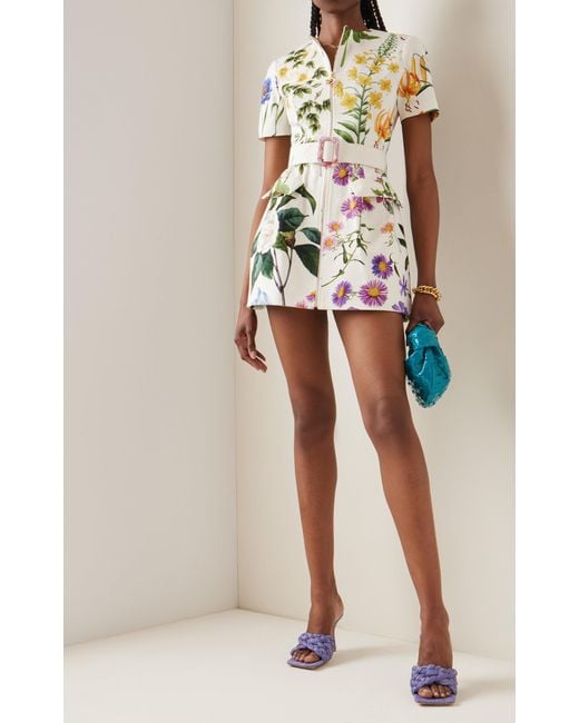 Oscar de la Renta★素敵！Floral Print Mini Dress OSCAR DE LA RENTA Belted tiered floral-print cotton-blend
