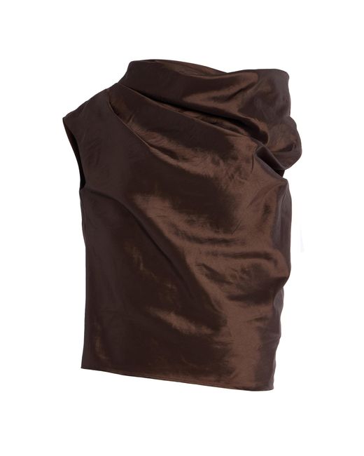 Jonathan Simkhai Brown Vivia Draped Satin Top