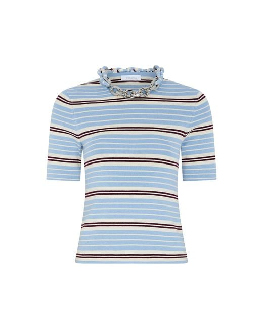 Rabanne Blue Chain-Detailed Silk-Cotton Blend Sweater