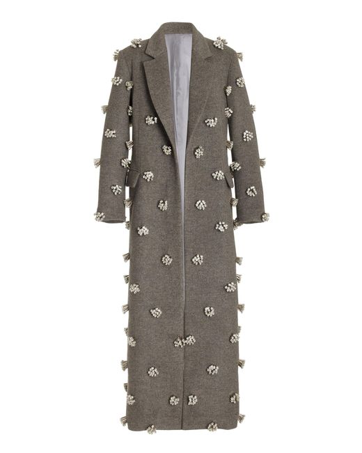 Brandon Maxwell Arden Embellished Camel Hair Coat in Grey | Lyst UK