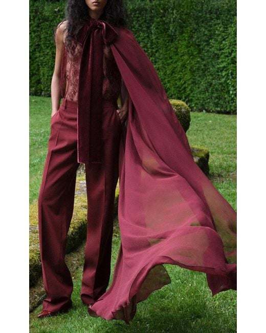 Elie Saab Green Mid-Rise Straight-Leg Pleated Trousers