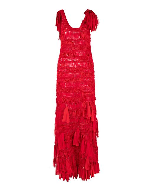 Heirlome Red Juanita Tassel-Embellished Woven Silk Maxi Dress
