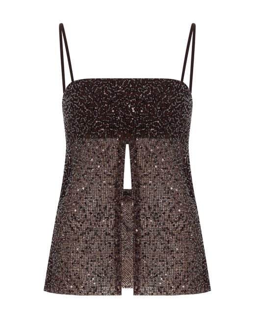 Ila Brown Asita Split-Front Sequined Tank Top