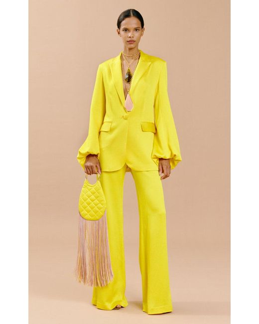 Silvia Tcherassi Yellow Palermo Tailored Satin Wide-leg Pants