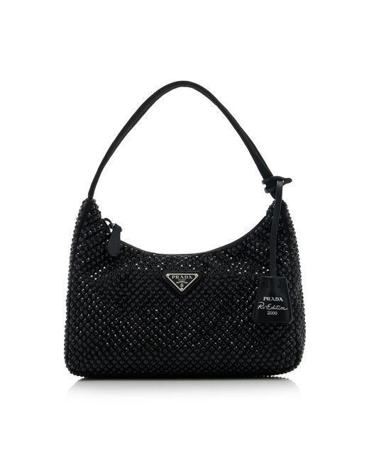Prada Black Re-edition 2000 Crystal-embellished Satin Mini Bag