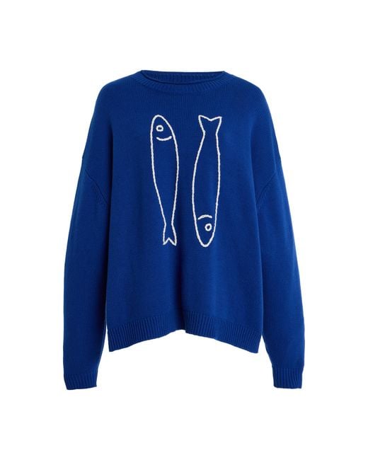 Staud Blue Giada Cotton-Blend Sweater