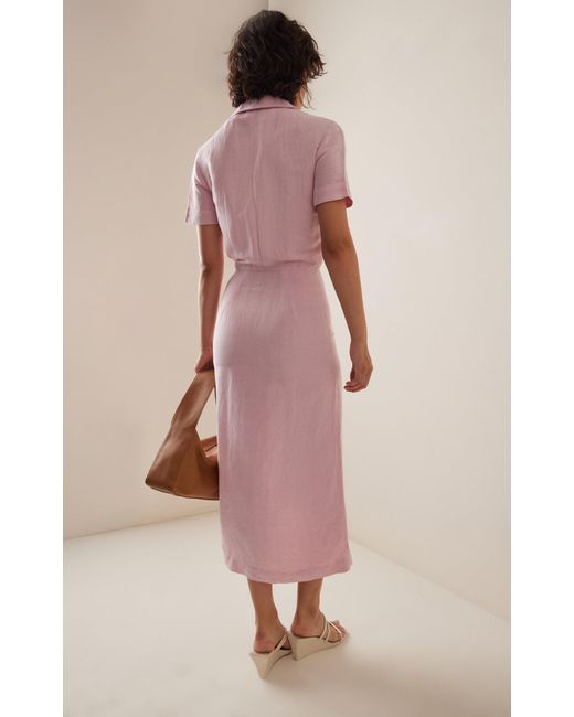 Matthew Bruch Pink Buttoned Linen-blend Midi Shirt Dress