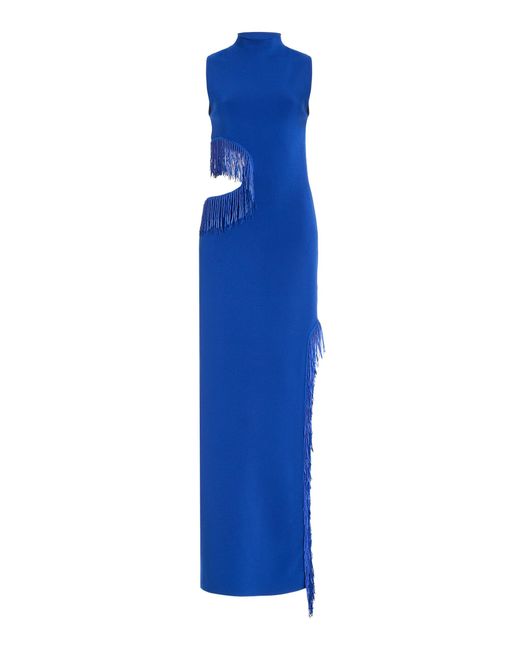 Galvan Blue Nova Beaded Cutout Knit Maxi Dress