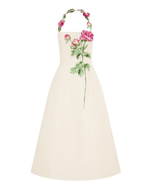 LEO LIN Natural Lynn Embroidered Linen-Silk Midi Dress