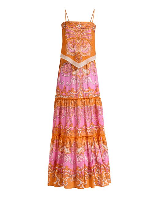 Etro Red Tie-Back Cotton-Silk Maxi Dress