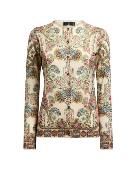 Etro White Patterned Knit Silk-Cashmere Cardigan