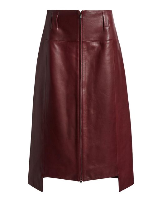 Victoria Beckham Purple Zipped Leather Midi Skirt
