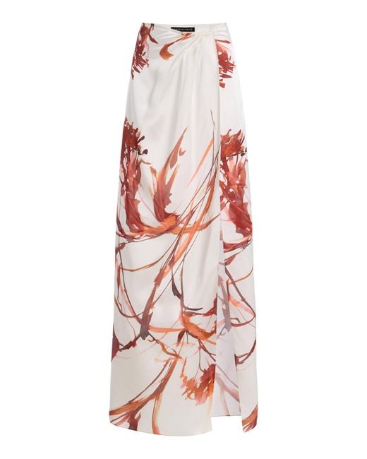 SEV Red Draped Printed Crepe Maxi Skirt