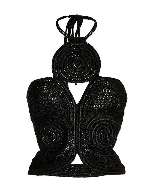 Cult Gaia Black Archer Crochet Cutout Top