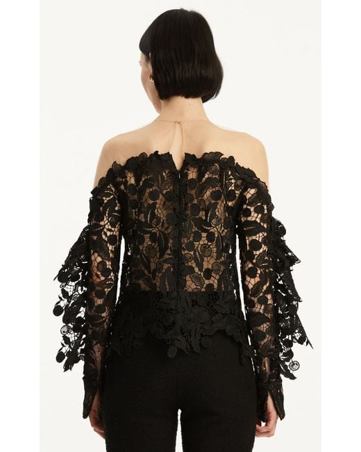 Oscar de la Renta Black Off-The-Shoulder Guipure Top