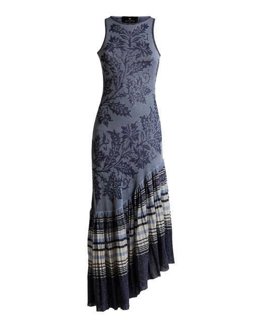 Etro Blue Asymmetric Knit Midi Dress
