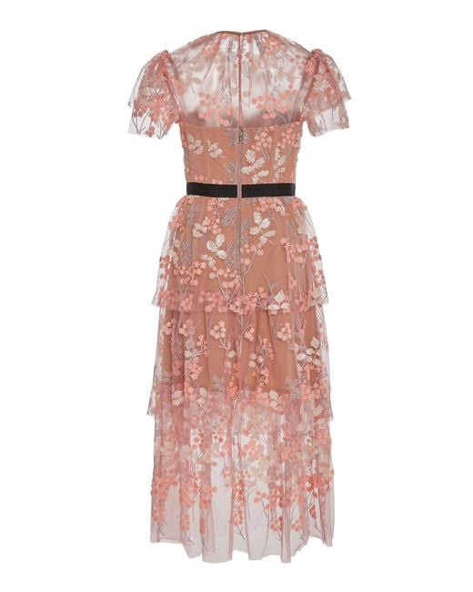 Self-Portrait Floral-embellished Tulle Midi Dress in Pink | Lyst Australia