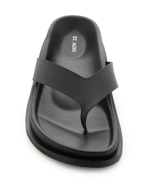 St. Agni Black Thong Leather Sandals