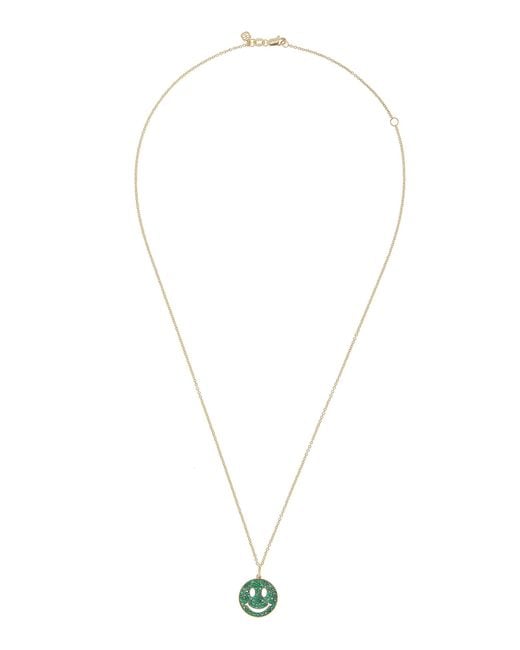 Sydney Evan Green Medium Happy Face 14k Yellow Gold Emerald Necklace